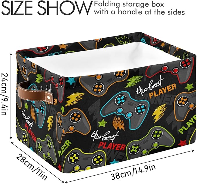 Storage Basket Gamepad Storage Bin Cube with Handles Foldable Storage Baskets for Shelves Living Room Home Decor 1PC