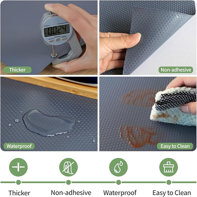 Shelf Liners 12 inch x 20 ft Kitchen Cabinets Liner Non-Stick Drawer Mats EVA Protector Shelving Cupboard Lining (Gray, 12 inch x 20 ft)