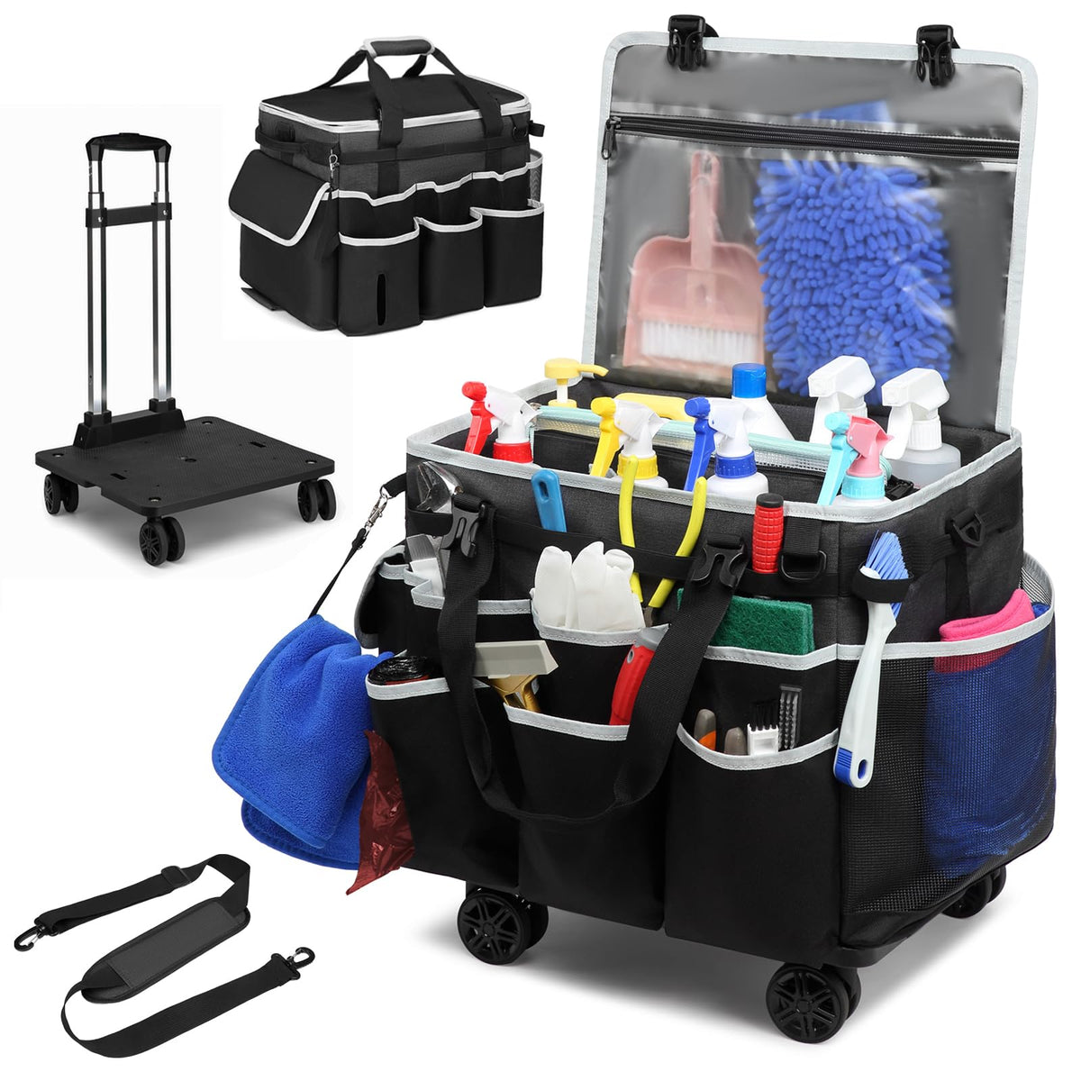 Large Rolling Cleaning Caddy Bag with Detachable Trolley, Full - Image 1