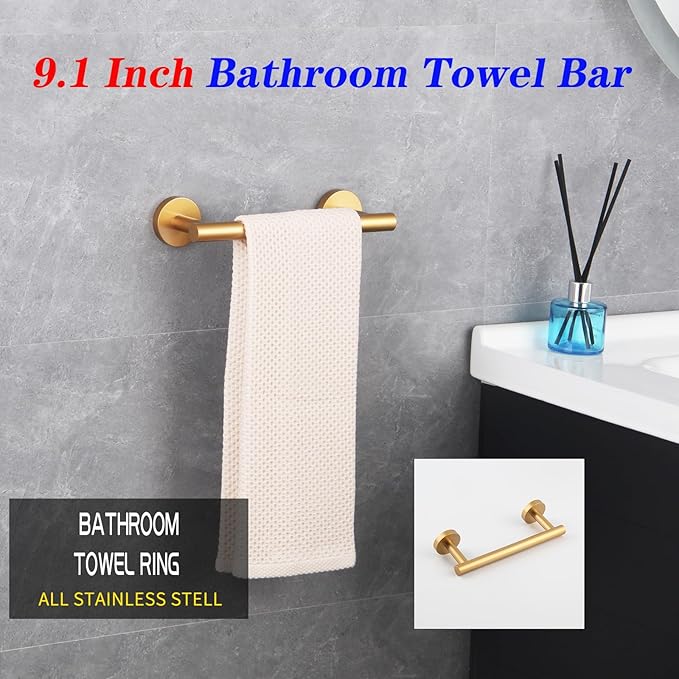 Bathroom Towel Bar — 9" Gold Stainless Steel