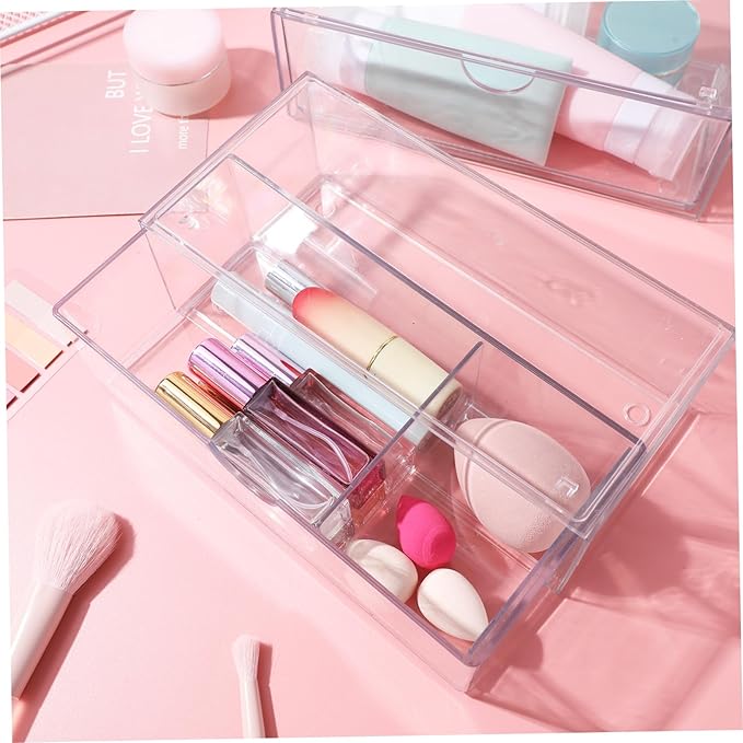 Mikinona 3pcs Makeup Case Organizer Storage Box Dividers Brush Cotton Swab Holder Desk Vanity Nail Polish Lipstick Skincare Acrylic