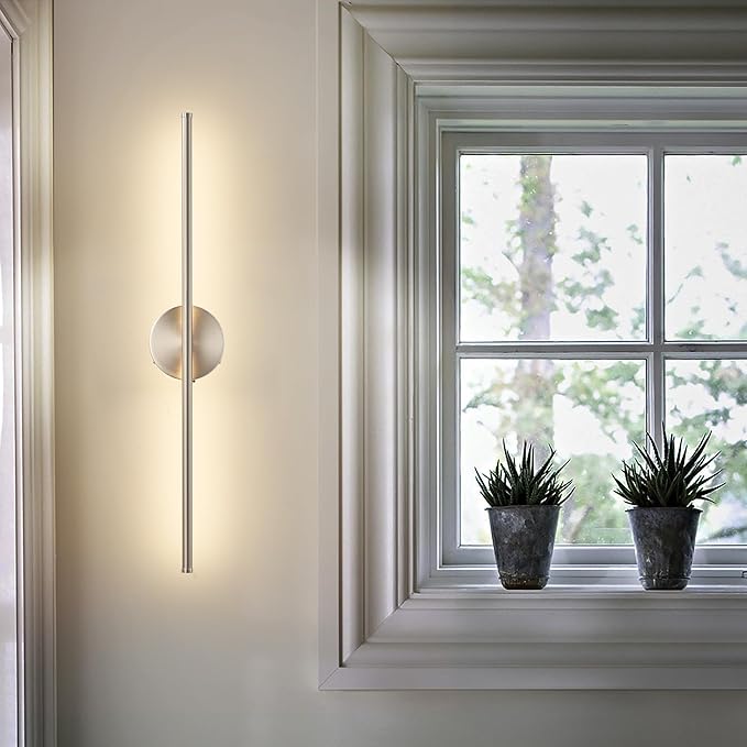 Battery Operated Wall Sconces with Remote Control, Dimmable Wall Sconces Set of Two, 350°Rotate, 3000K LED Nickel Wireless Wall Light for Living Room,Bedroom, Hallway, 28.3 Inch (2 Pack)