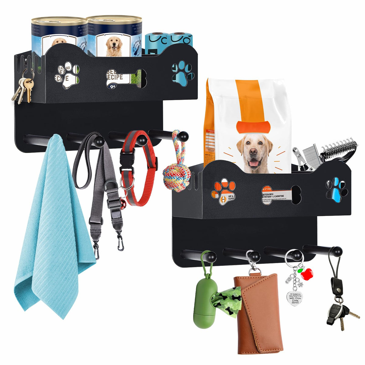 2 Pack Sturdy Wall Mount Dog Leash Holder with Solid Shelf - Image 1