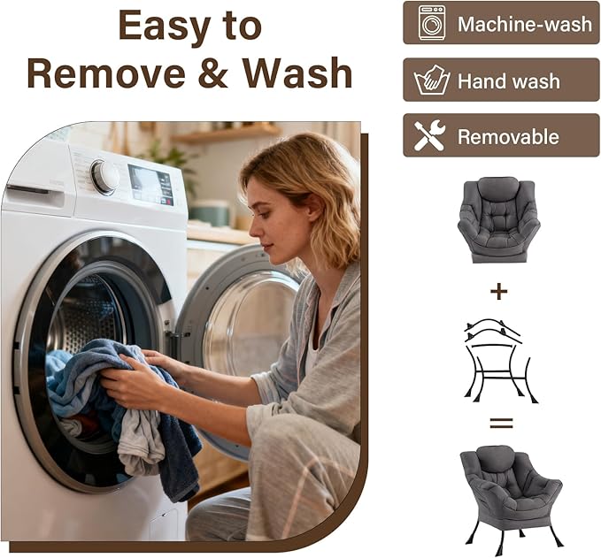 Welnow Lazy Chair with Ottoman, Modern Lounge Accent Chair with Armrests and a Side Pocket, Leisure Sofa Armchair, Reading Armchair with Footrest for Small Space, Dark Grey