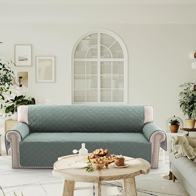 PrinceDeco Large Couch Covers for Oversized Sofa 3 Cushion Couch Sofa Cover for Dogs Water Proof Furniture Protector Cover with Elastic Straps for Pet (Oversized Sofa, Lily Pad)