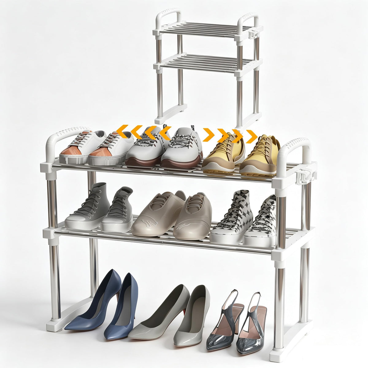 REBECAT Expandable Shoe Rack 2 Tier Stainless Steel Closet - Image 1