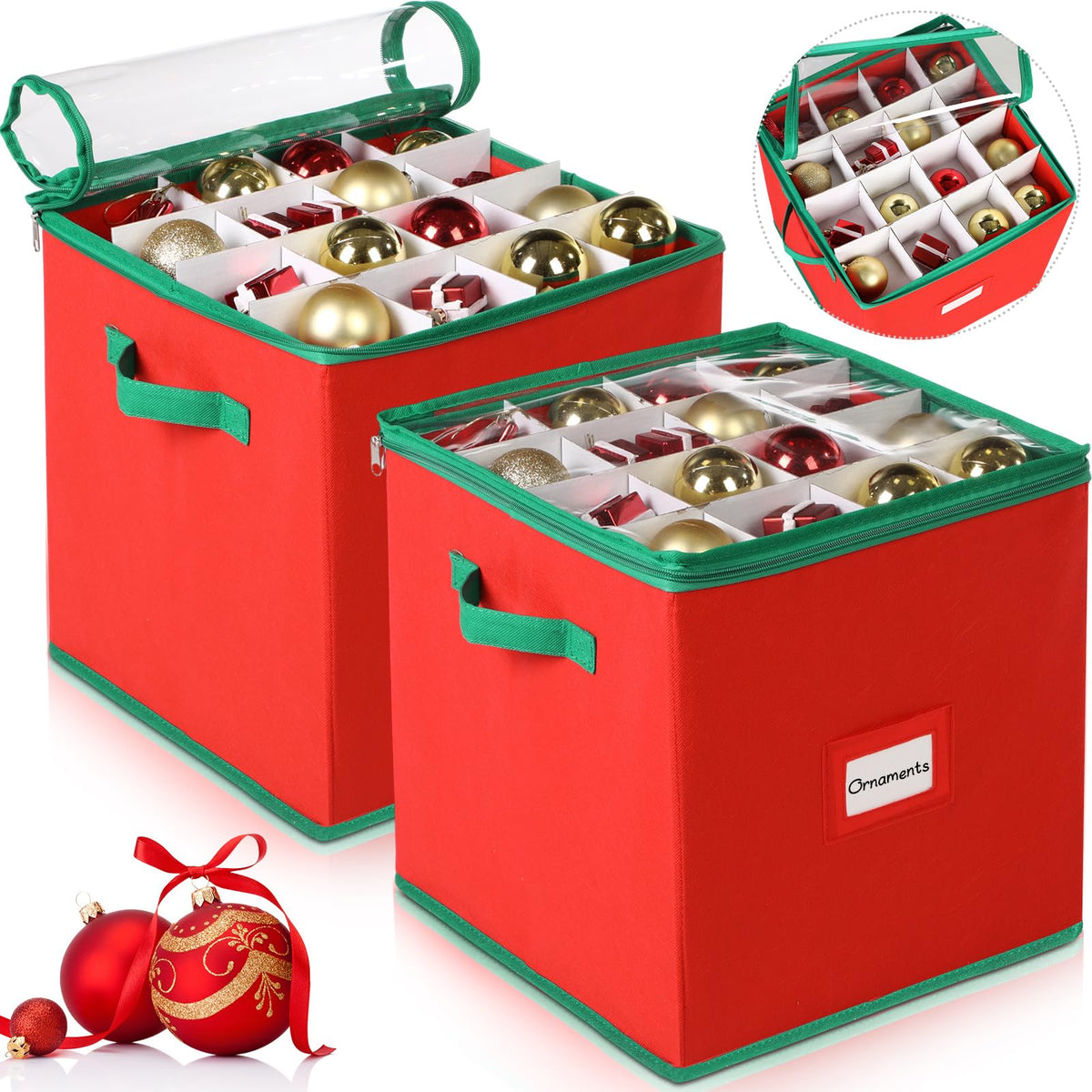 CHENGU 2 Pack Christmas Ornament Storage Stores up to 64 - Image 1