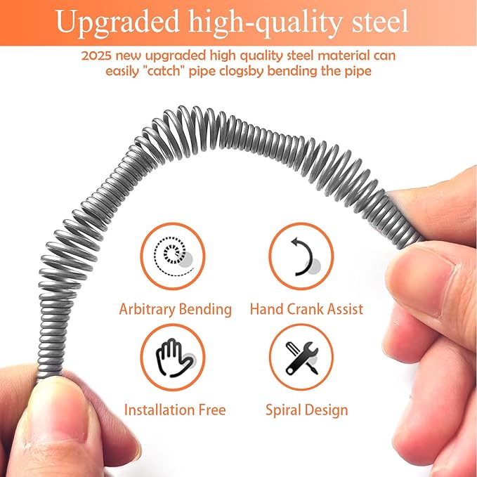 Drain Snake Auger 33 Ft, Heavy Duty Plumbing Snake for Sink, Tub, and Shower, Clog Remover Drain Cleaner Tool with Gloves