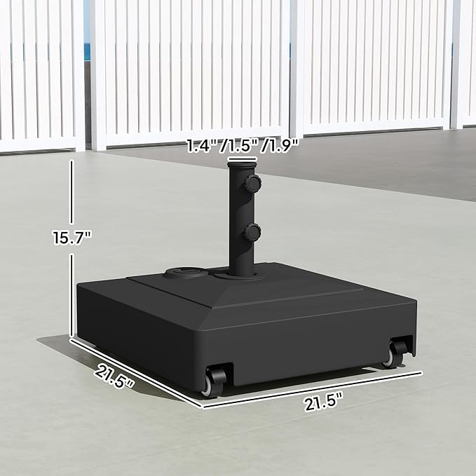 Outsunny Outdoor Umbrella Stand Base with Wheels, Heavy Duty Patio Umbrella Base Holder, Filled Up to 134 lbs with Stand or 88 lbs with Water for 1.38", 1.5", 1.89" Poles for Garden, Poolside, Black