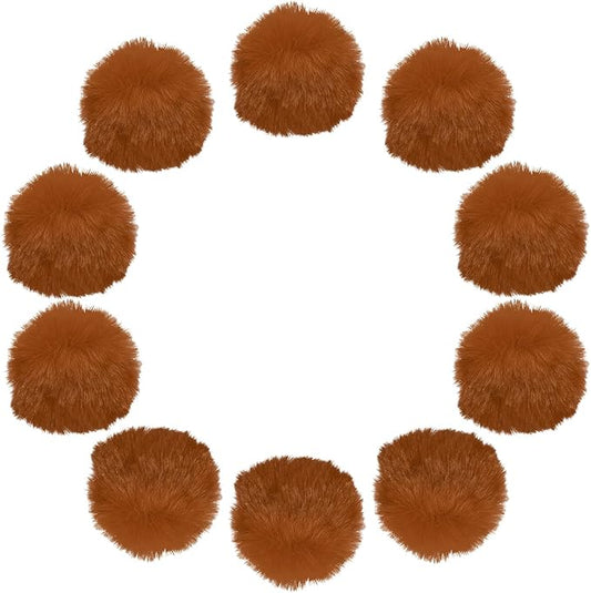 uxcell 2 Inch Faux Fur Pom Pom Balls, 10 Pcs Brown Fluffy Soft Faux Fur Pom Poms for Hats with Elastic Loop for DIY Knitting Hats Keychain Scarves Gloves Bags Shoes Accessories