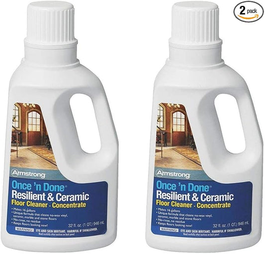 Once'n Done Resilient &, Ceramic Floor Cleaner Concentrate 32oz No-Rinse No-Wax New Package (Set of 2)