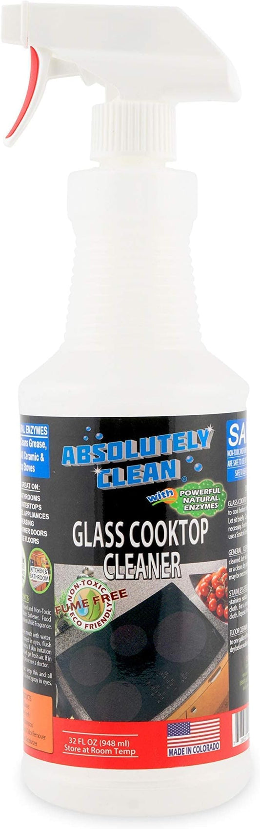 Absolutely Clean Amazing Ceramic & Glasstop oven cleaner heavy duty- Fume Free & Scratch Free - Streakfree - Powerful, Natural Enzymes - USA Made (32 oz)