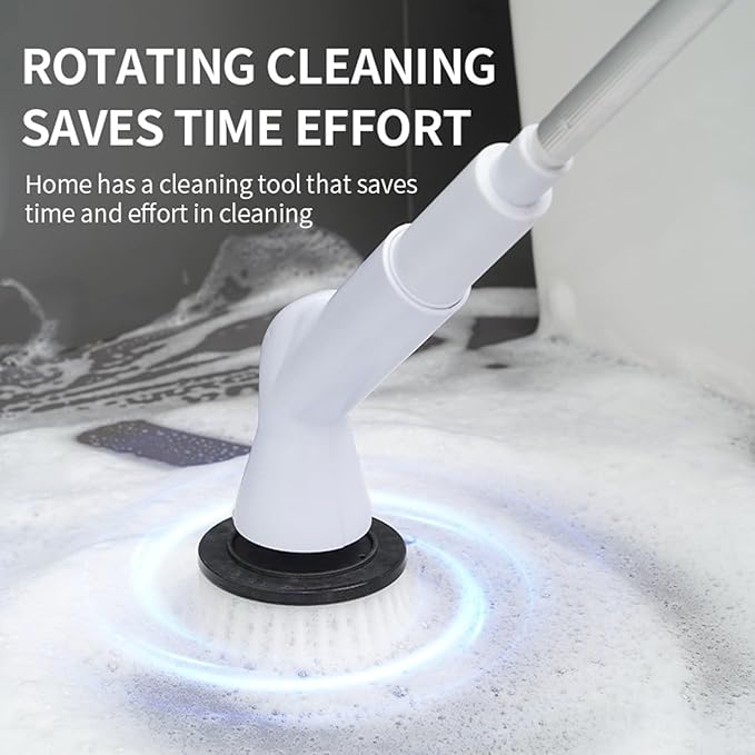 Electric Spin Scrubber, Cordless Bathroom Shower Cleaner, Cleaning Brush with 9 Brush Heads 2H Power Dual Speed, Adjustable & Detachable Long Handle, IPX7 Waterproof for Tub Tile Floor Car