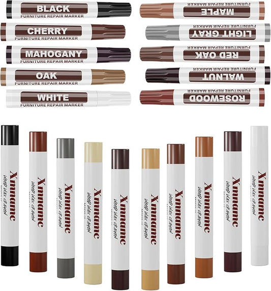 20 Colors Wood Filler Sticks Furniture Markers Touch up,Fill Putty Stick for Repair Furniture Scratch,Scuffs,Cracks and Nail Holes on Floors,Cabinets,Tables,and Doors Tables