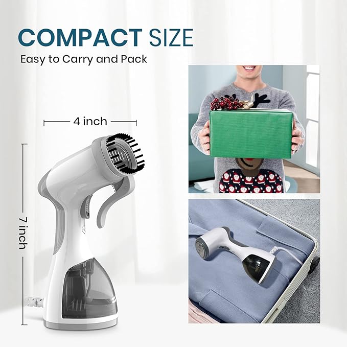 Steamer for Clothes, Kolohoso 1500W Fast Heat Up Handheld Garment Steamer, Portable Travel Clothing Fabric Steamer with Upgraded Nozzle and 260ml Water Tank (Grey)