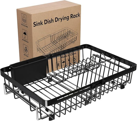 MAJALiS Small Expandable Over The Sink Dish Drying Rack Drainer In Stainless Steel Metal For Kitchen, Counter Space Saving Compact Plate Dryer Strainer Adjustable Hanging Inside Sink Wire Drain Holder