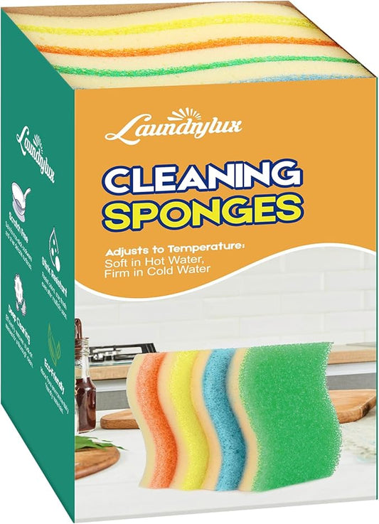 Scrub Sponge, 8 Pack Dual-Sided Temperature-Responsive Scrubber - Non-Scratch - Multipurpose Dish Sponges for Kitchens, Bathrooms, and Outdoor Use - S Shape