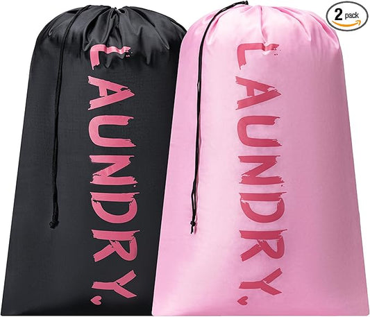 2 Pack 28" x 40"Travel Laundry Bag, Machine Washable Dirty Clothes Organizer with Drawstring,Large Enough to Hold 4 Loads of Laundry, Easy Fit a Laundry Hamper or Basket Travel Essentials