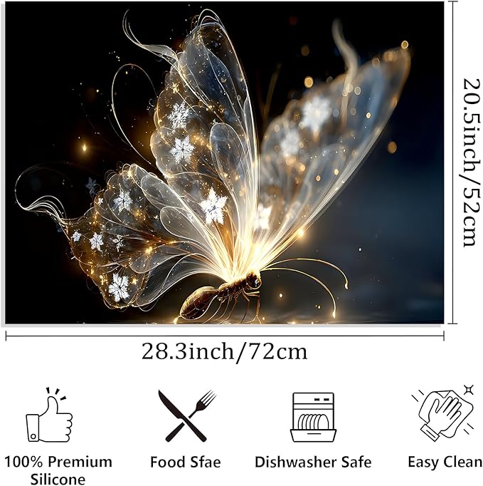 Stove Top Covers for Electric Stove, Waterproof Cooktop Guard, Wipe-Clean Range Shield, Reusable Countertop Pad, 28.3 x 20.5 Inches, Gold Butterfly Kitchen Decor（Smart butterfly）
