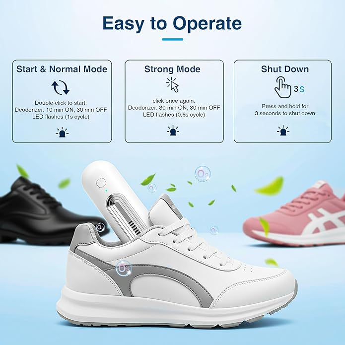Qualirey Chemical Free Shoe Deodorizer for Sneaker, Daily & Strong Mode Shoe Odor Eliminator for Bags, Boot