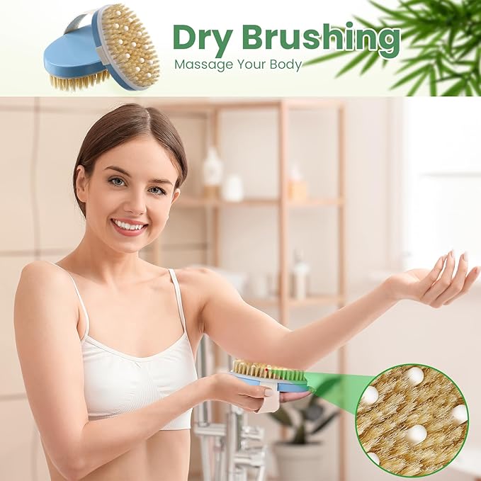 Gejoy 10 Pcs Dry Brushing Body Brush for Lymphatic Drainage Exfoliating Brush with Massage Nodule Dry Skin Body Scrubber Cellulite Shower Circulation Dead Exfoliator (4.92 x 2.56 Inches,Sky Blue)