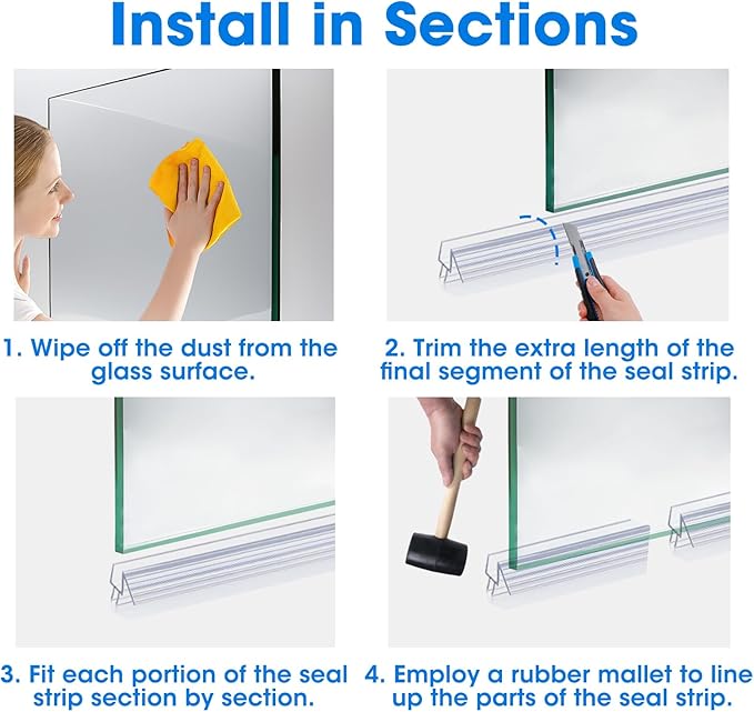 39 inch Shower Door Bottom Seal, 6 Pack Frameless Glass Shower Door Sweep Strip for 3/8'' Glass Stop Shower Leaks and Create a Water Barrier