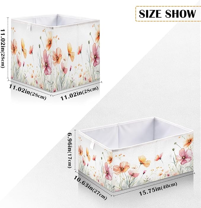 Bolaz Flowers on White Background Closet Organizers Storage Cubes Storage Bins Shelf Baskets Containers for Home Room Office,Rectangle