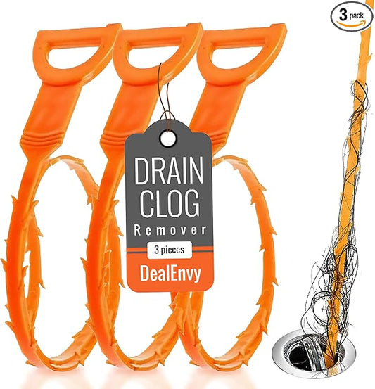 Snake Drain Hair Clog Remover Tool Set, 3pcs (50cm/19.7 Inches) - Drain Cleaner for Sink, Shower, Tub, Bathroom, Kitchen, Toilet, Sewer Pipes - Hair Catcher and Drain Auger