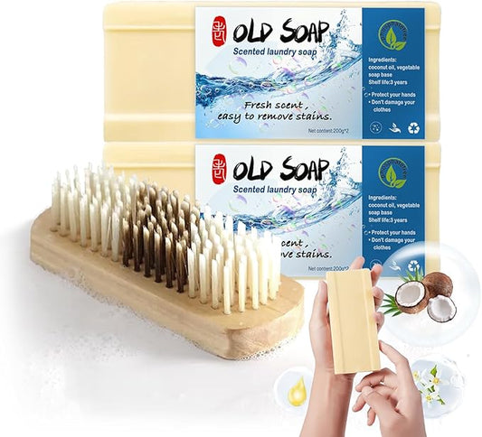 2PCS Canal Old Soap with Brush,Chinese Soap Bar Stain Remover,Powerful Cleaning Soap Bar,Long Lasting Fragrance Underwear Cleaning Soap Bar for Stains