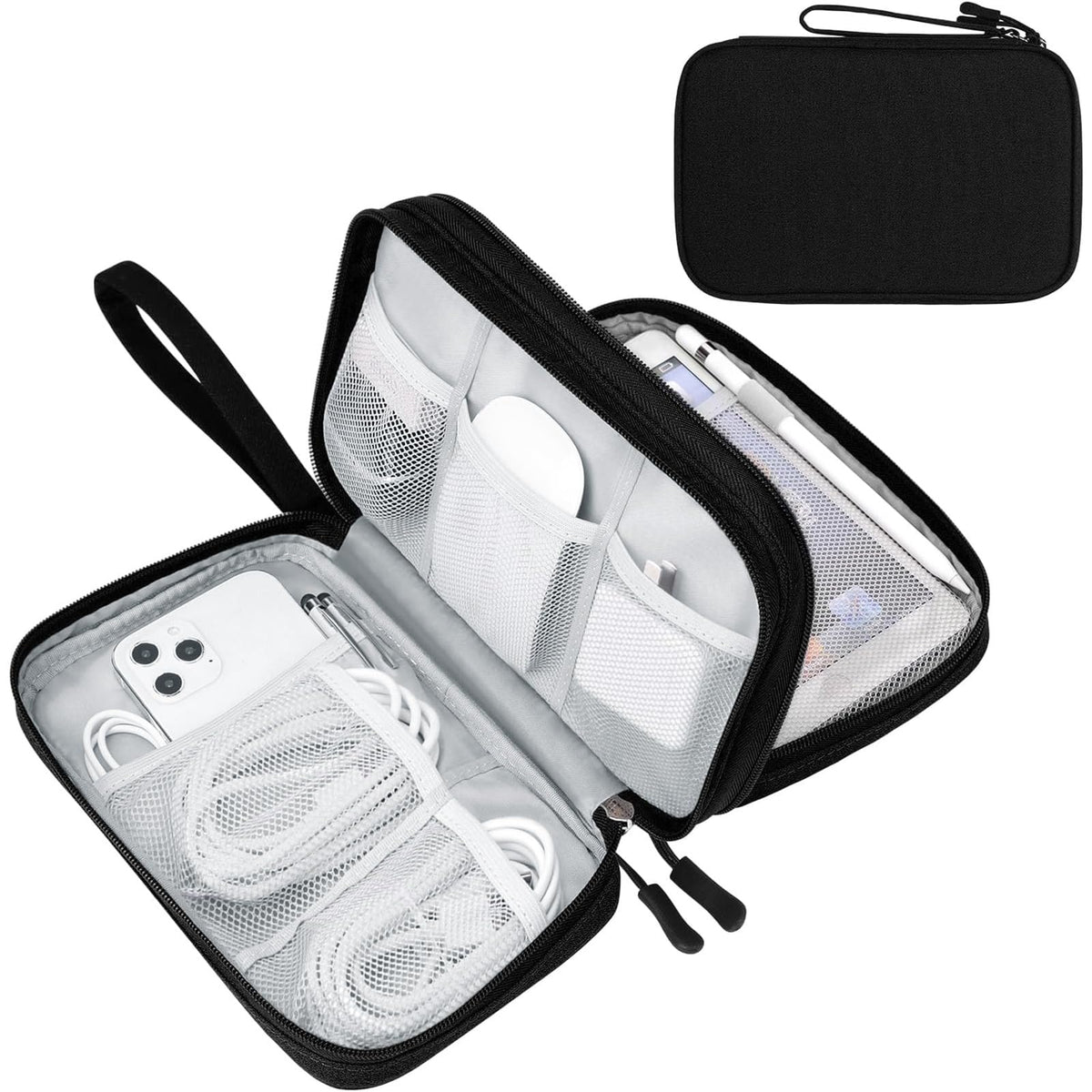FYY Electronic Organizer, Travel Tech Pouch Bag, Large, Black - Image 1