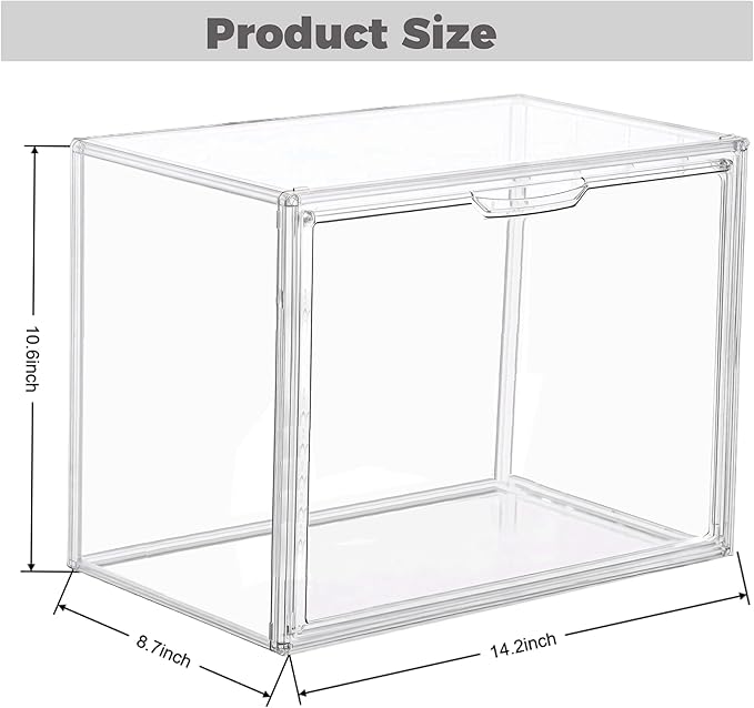 Clear Acrylic Stackable Storage Box with Magnetic Lid - 3 Pack Display Case for Collectibles and Figures Organizer