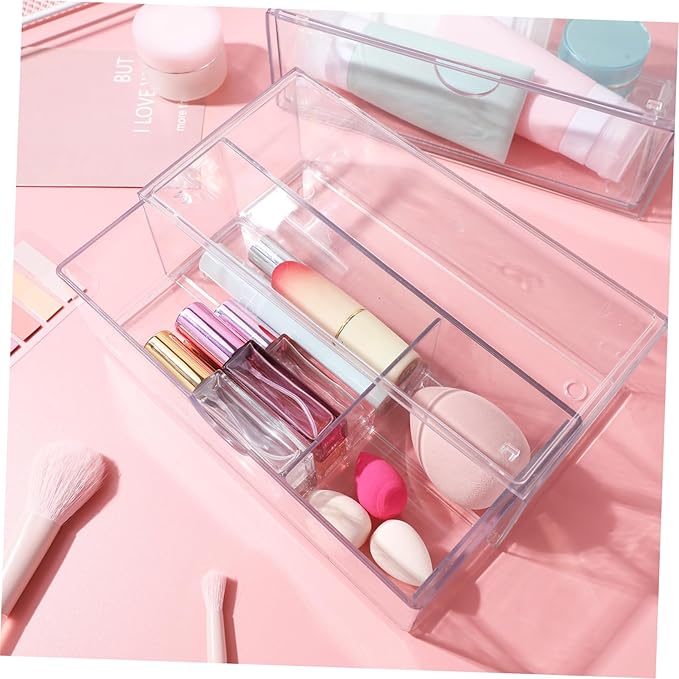 3pcs Makeup Organizer Lid Stackable Lipstick Holder Cosmetic Storage Box for Vanity and Desk for Skincare and Makeup Accessories