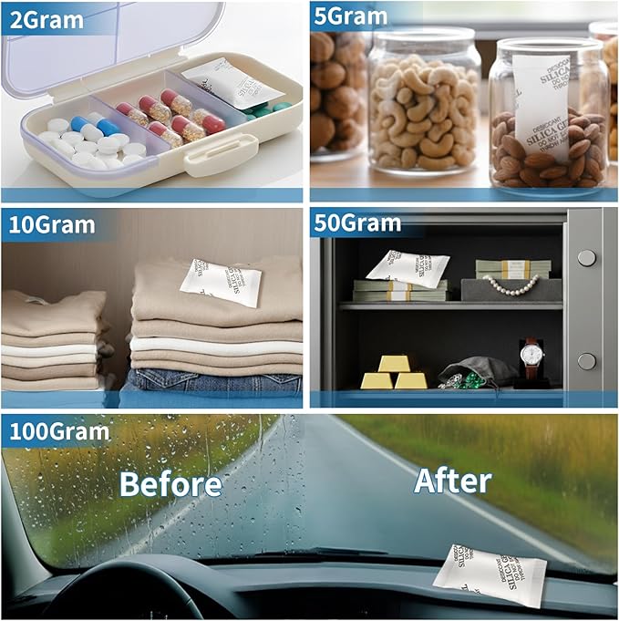 MakMeFre 2Gram(250Packets) Food Grade Moisture Absorbers Silica Gel Packs Desiccant for Moisture Storage Control