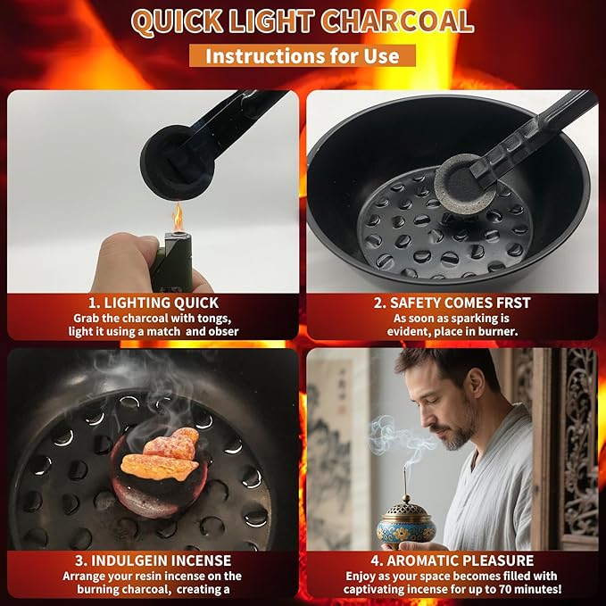 120 pcs Charcoal Tablets for Burn Incense, 40 mm Quick Light Charcoals for Resin Burner, No Scent No Smoke, Premium Quality Discs Briquettes for Parties