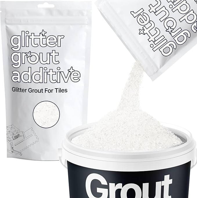Hemway White Iridescent Glitter Grout Additive 100g Metallic Flakes for Adding Sparkle to Kitchen & Bathroom Tiles | Enhance Your Indoor Grouting Projects with a Durable Sparkly Effect