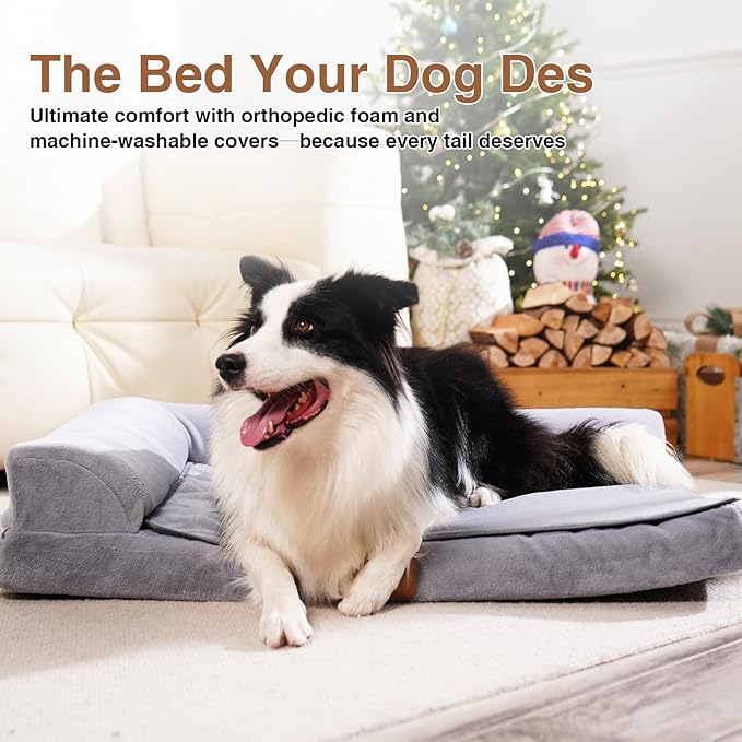 Dog Bed Medium Size Dog, Orthopedic Dog Bed for Medium Dogs, Waterproof Memory Foam Pet Bed, Dog Couch Sofa with Washable Removable Cover, Grey - 27.95x23.2x6.3in