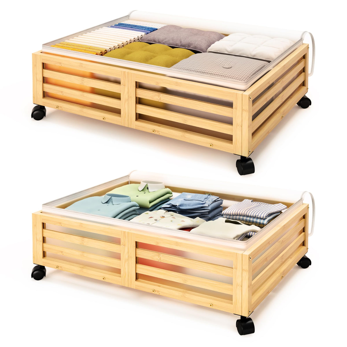 Under Bed Storage with Wheels-Large Bamboo Underbed - Image 1