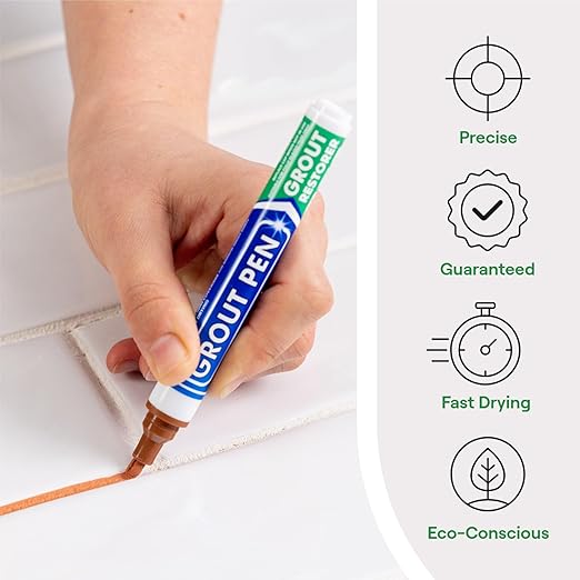 Grout Pen Tile Paint Marker: Waterproof Grout Paint, Tile Grout Colorant and Sealer Pen - Narrow 5mm, 2 Pack with Extra Tips (7mL) - Terracotta