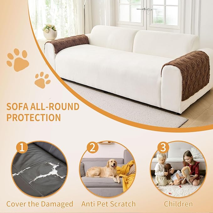 Waterproof Couch Cover for Dogs Washable,Fuzzy Pet Couch Covers for Sofa,Thick Soft Dog Mat Non-Slip Couch Covers for 3 Cushion Couch Sofa Pet Friendly (Brown, 23 * 23(2pcs))