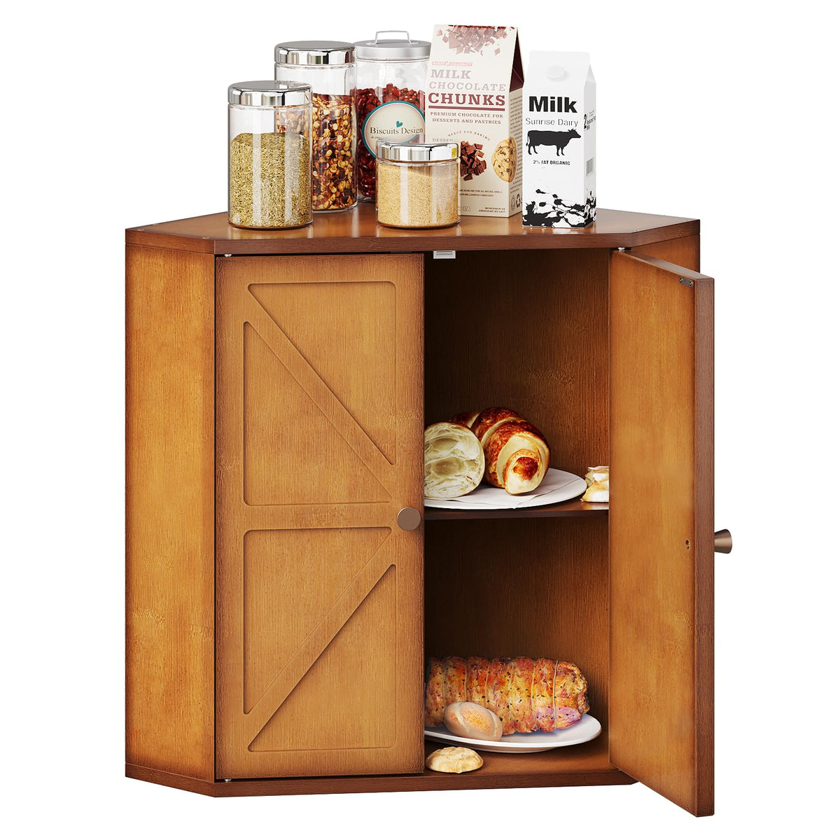 Trironsun Corner Bread Box for Kitchen Counter Double Layer - Image 1