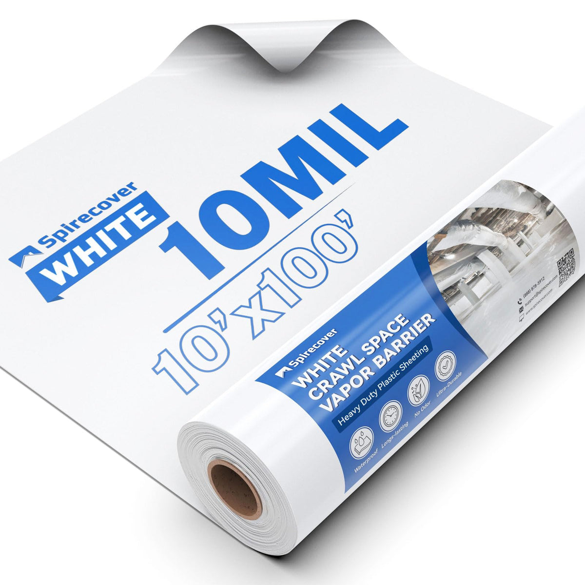 White 10 Mil Plastic Sheeting, 10x100', Crawlspace Vapor Barrier - Image 1