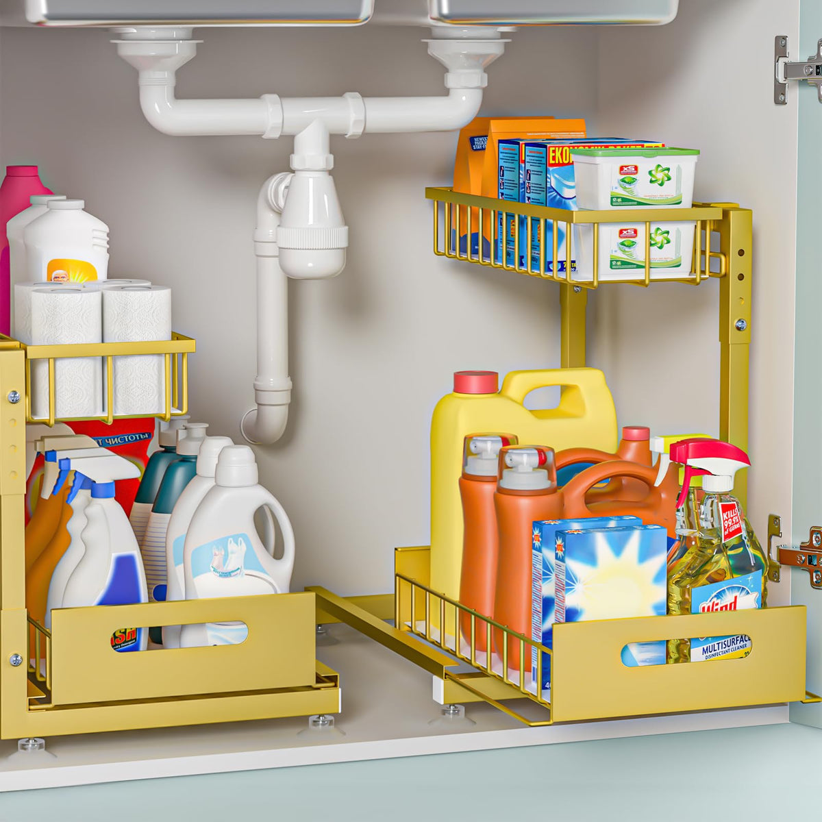 Saydear 2-Pack L-Shaped Under Sink Organizer, 2-Tier Pull-out - Image 1