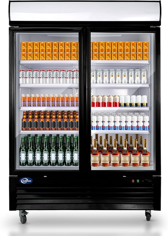49 Cu.Ft Commercial Refrigerator, 54" Display Merchandiser, 2 Glass Door Reach-in Upright Beverage, Black Upright Fridge Cooler with LED Lighting for Restaurant Kitchen, Black