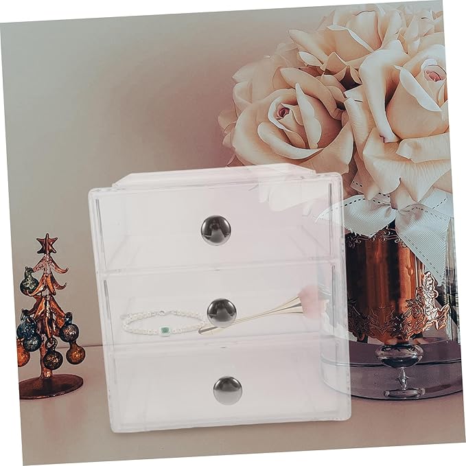 GLEAVI Clear Storage Box Organizer with Three Layers for Sundries Stackable Makeup and Jewelry Storage and Elegant Design for Hair Accessories and Skincare