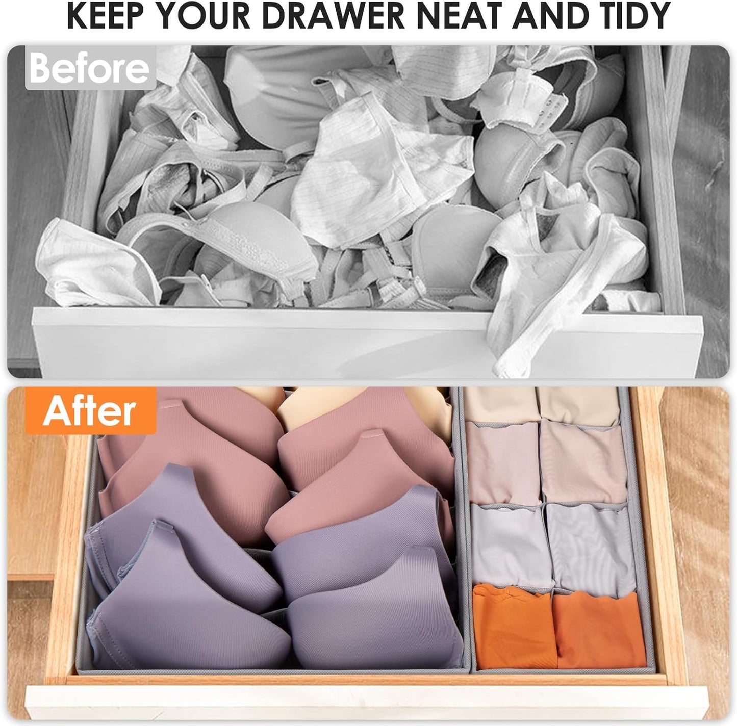 16 Pack Sock & Underwear Drawer Organizer — 96 Cells Foldable Fabric Dresser Divider Bins for Nursery, Baby Clothes & Bedroom Storage