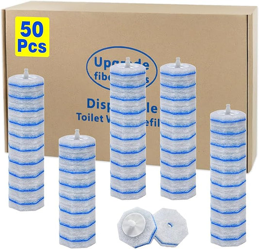 50pcs Disposable Toilet Wand Refills for Clorox,Replacement Brush Heads Compatible with Most Toilet Wand Refill System,Upgrade Fiber Cleaner Heads for Closestool Cleaning（not Included Brush Rod）