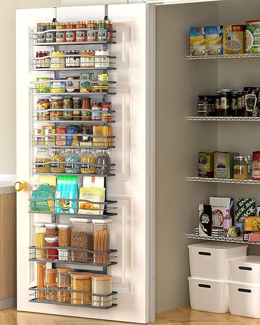Moforoco 9-Tier Over The Door Pantry Organizer, Pantry Organization and Storage, Black Hanging Basket Wall Spice Rack Seasoning Shelves, Home & Kitchen Bedroom Bathroom House Essentials