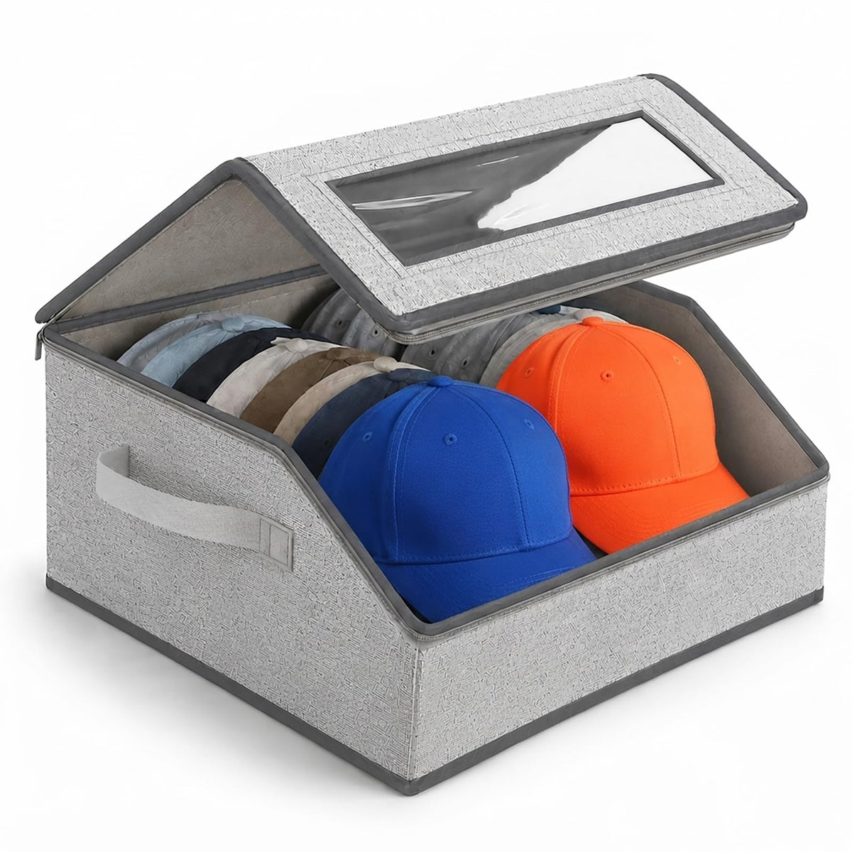 Hat Organizer for Baseball Caps, Hat Storage Box with Clear Top - Image 1