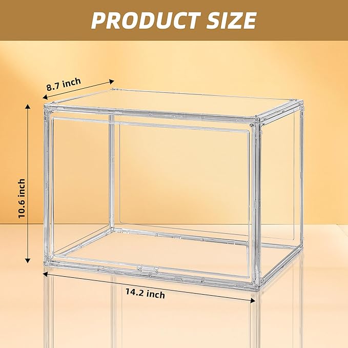 Clear Acrylic Display Case – Stackable Storage Box with Magnetic Lid, Dustproof Organizer for Collectibles, Figures, Shoes, and Books – Large Size 14.2"x8.7"x10.6"