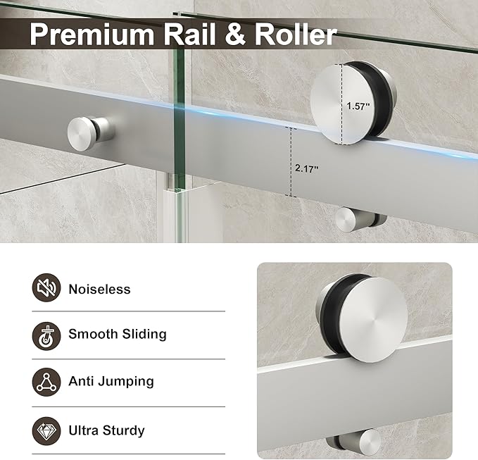 Frameless Shower Door,Single Sliding Glass Shower Door with Nano Coating & Safety Film, Adjustable 43"-48" W x 72" H, Brushed Nickel,1/4" (6mm) SGCC Tempered Glass